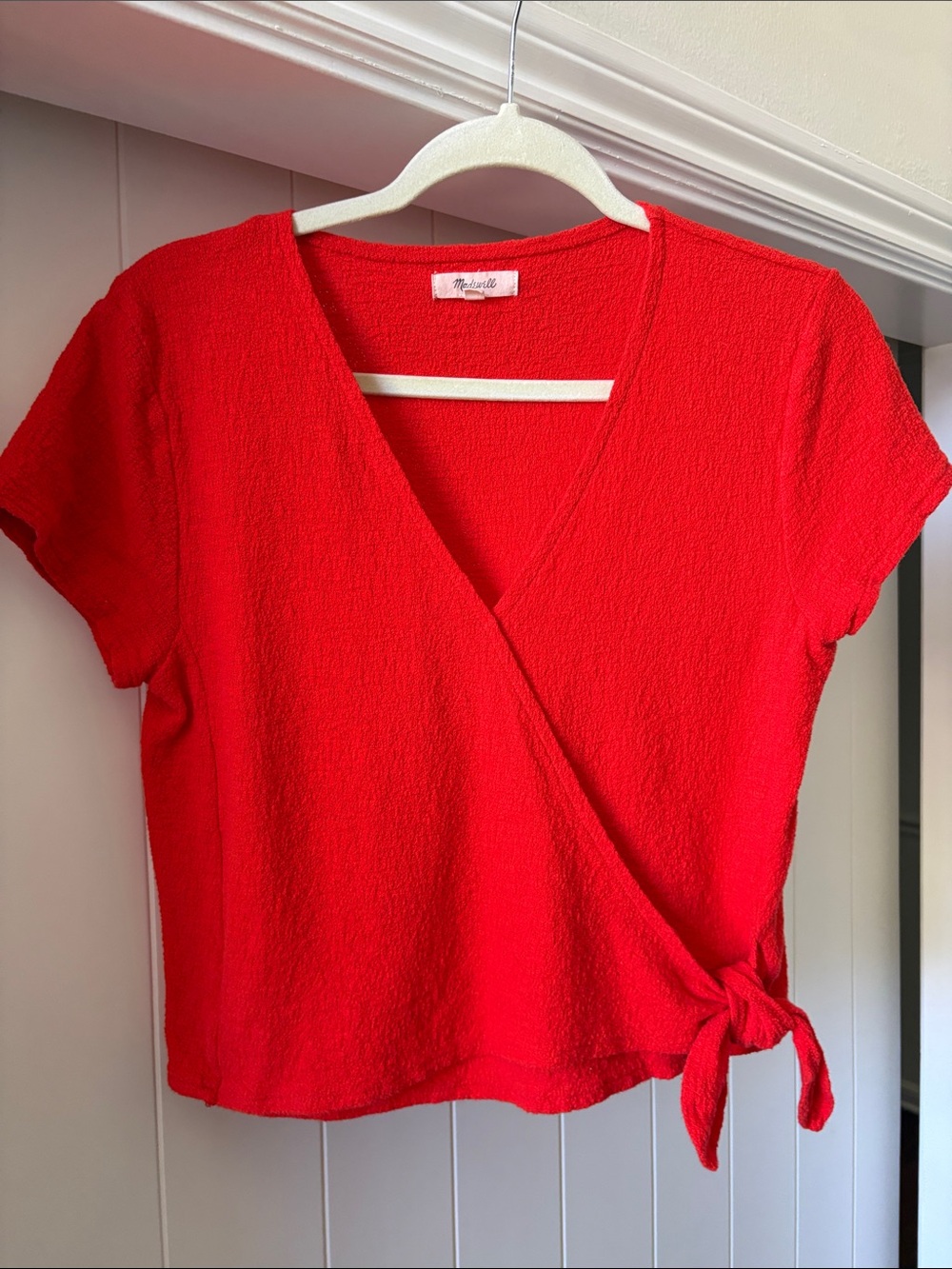 Madewell Red Textured Wrap Short-Sleeve Top Medium